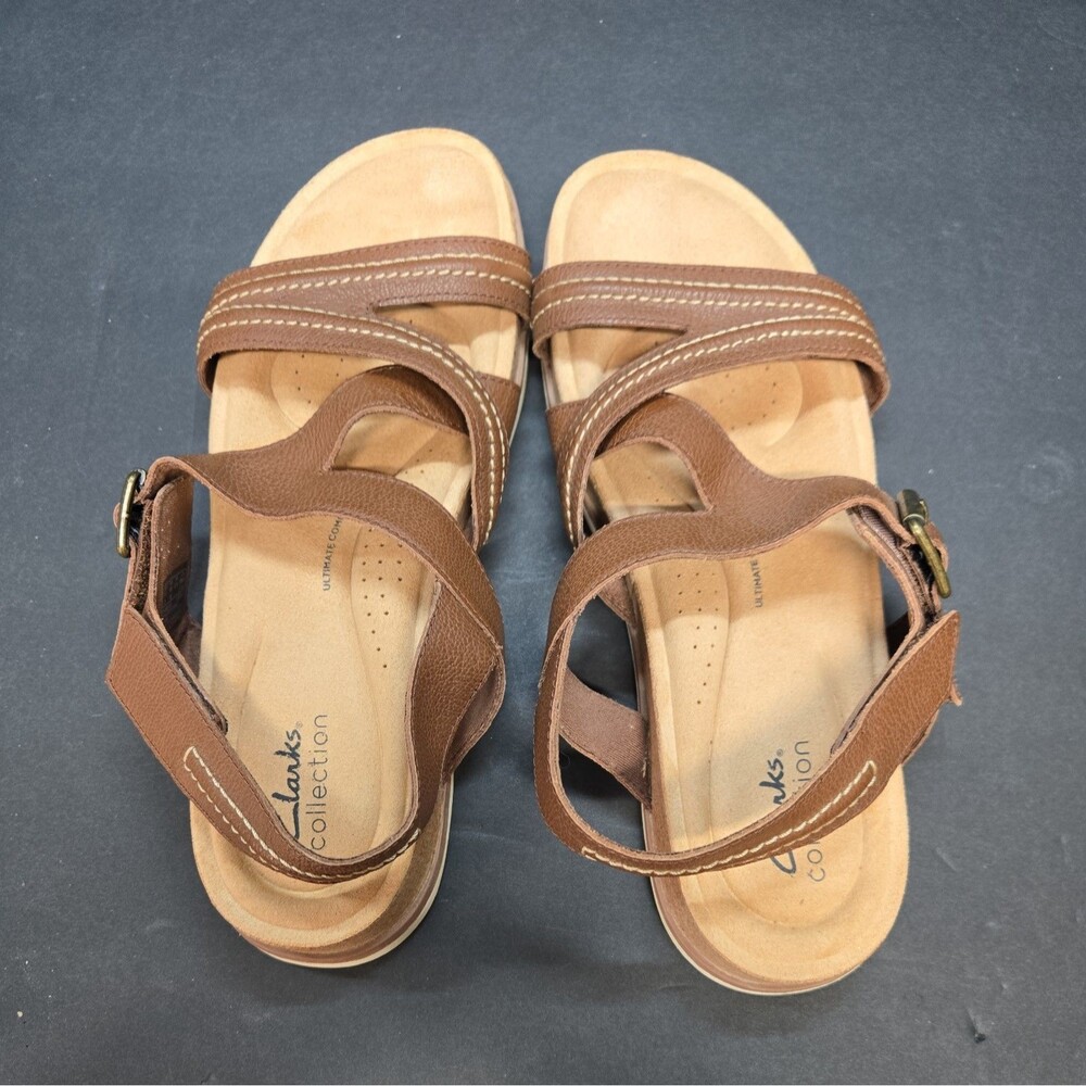 Clarks Collection Adjustable Sandals - Brynn Step Tan Comfort Size 10